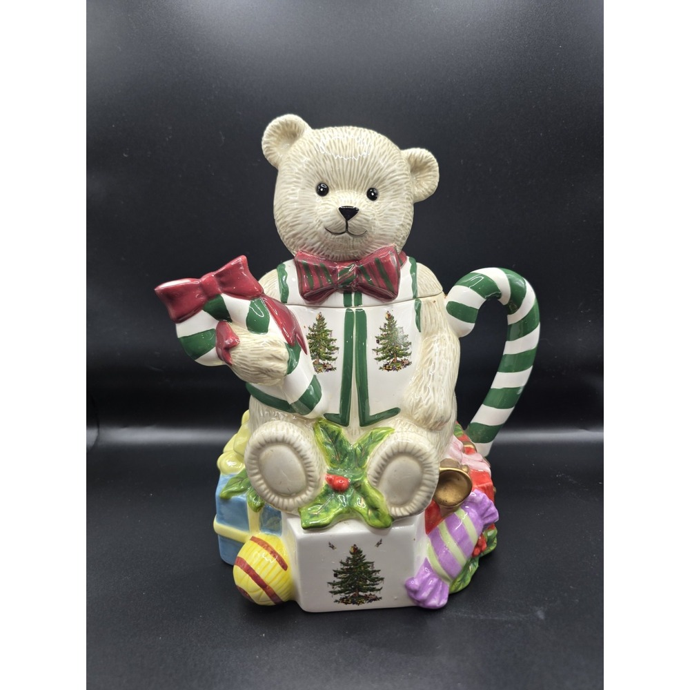 Spode Christmas Tree Teddy Bear Teapot 9" With Original Box